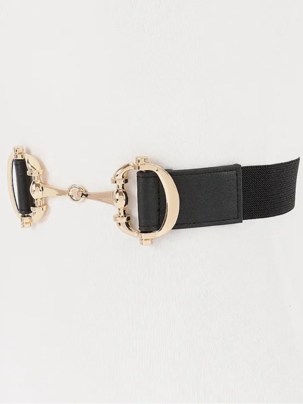 Gold Horsebit Black Elastic Waist Belt - Women's Accessory